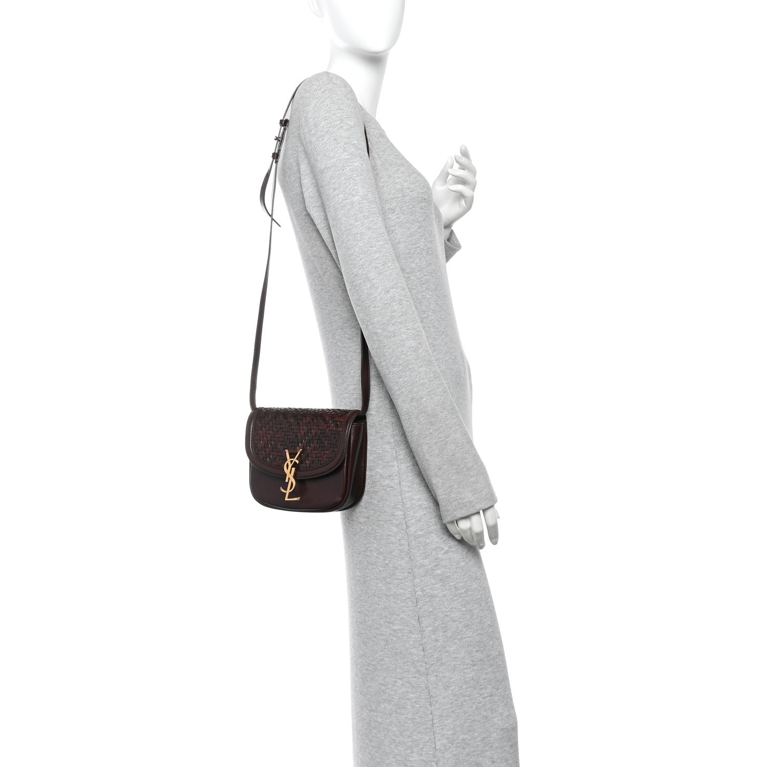 Saint Laurent Calfskin Monogram Woven Small Kaia Satchel Burnt Brown 2 of 9