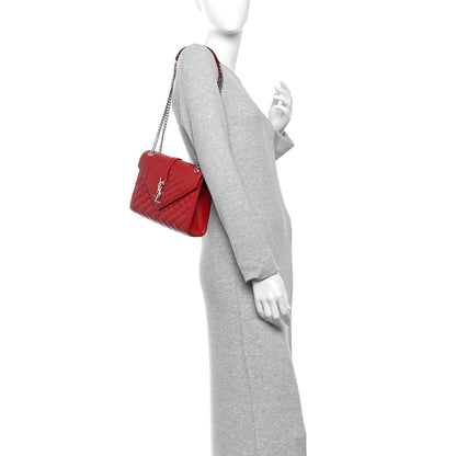 Saint Laurent Grain De Poudre Textured Mixed Matelasse Triquilt Medium Monogram Satchel New Red 2 of 14