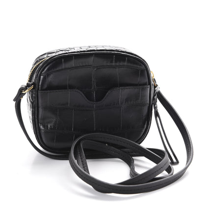 Alexander McQueen Calfskin Crocodile Embossed Camera Shoulder Bag Black 3 of 10