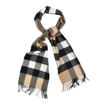 Burberry Cashmere Mega Check Fringe Scarf Camel 1 of 5