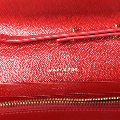 Saint Laurent Grain De Poudre Matelasse Chevron Monogram Chain Wallet New Red 6 of 10