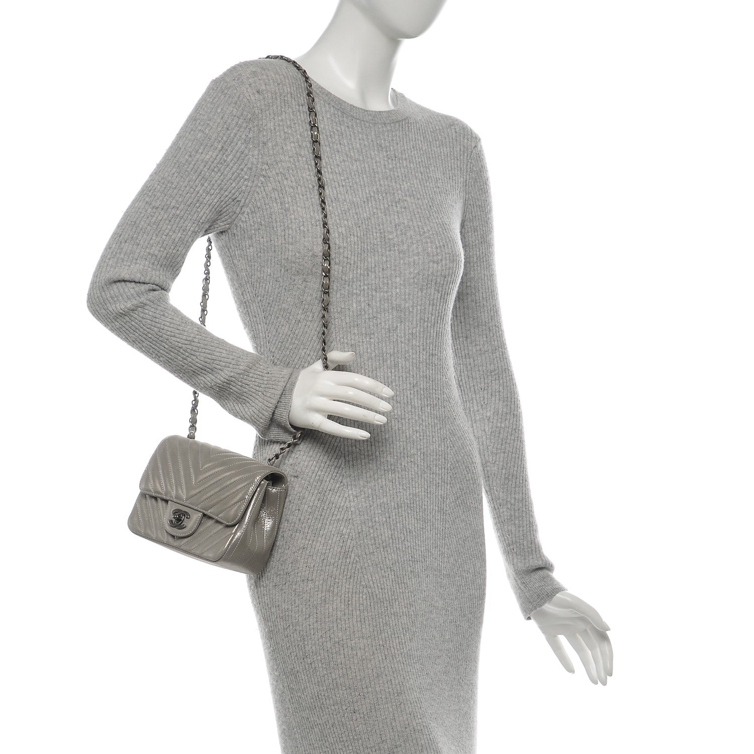 Chanel Iridescent Calfskin Chevron Quilted Mini Square Flap Silver 2 of 7