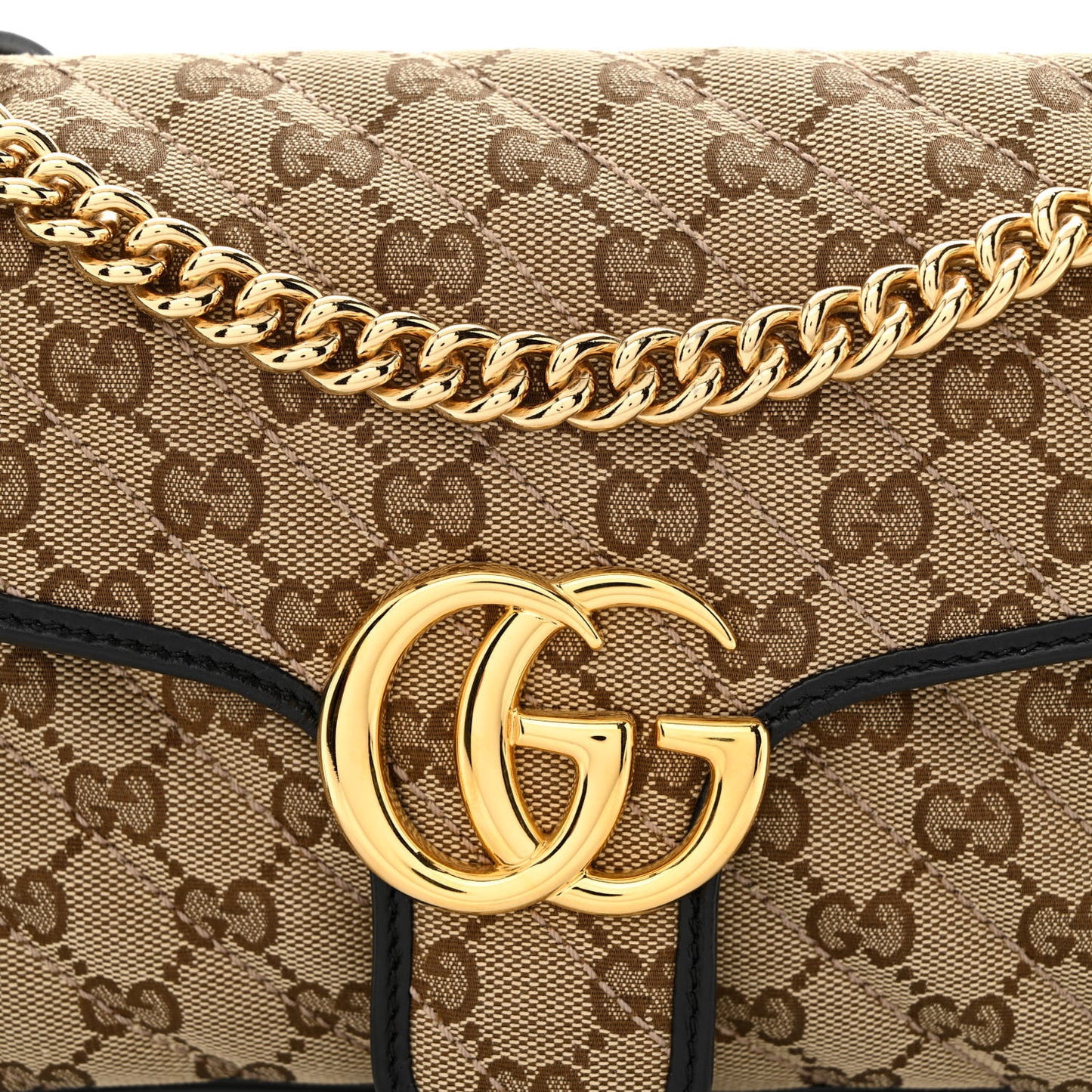 Monogram Matelasse Diagonal Small GG Marmont Shoulder Bag Beige Black