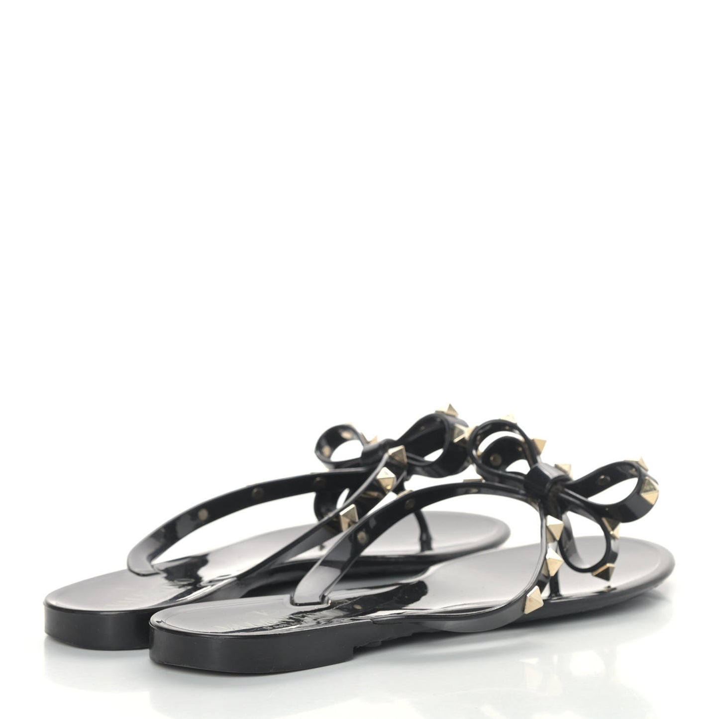 PVC Jelly Rockstud Bow Thong Sandals 38 Black