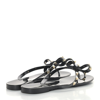 Valentino Garavani PVC Jelly Rockstud Bow Thong Sandals 38 Black 4 of 15