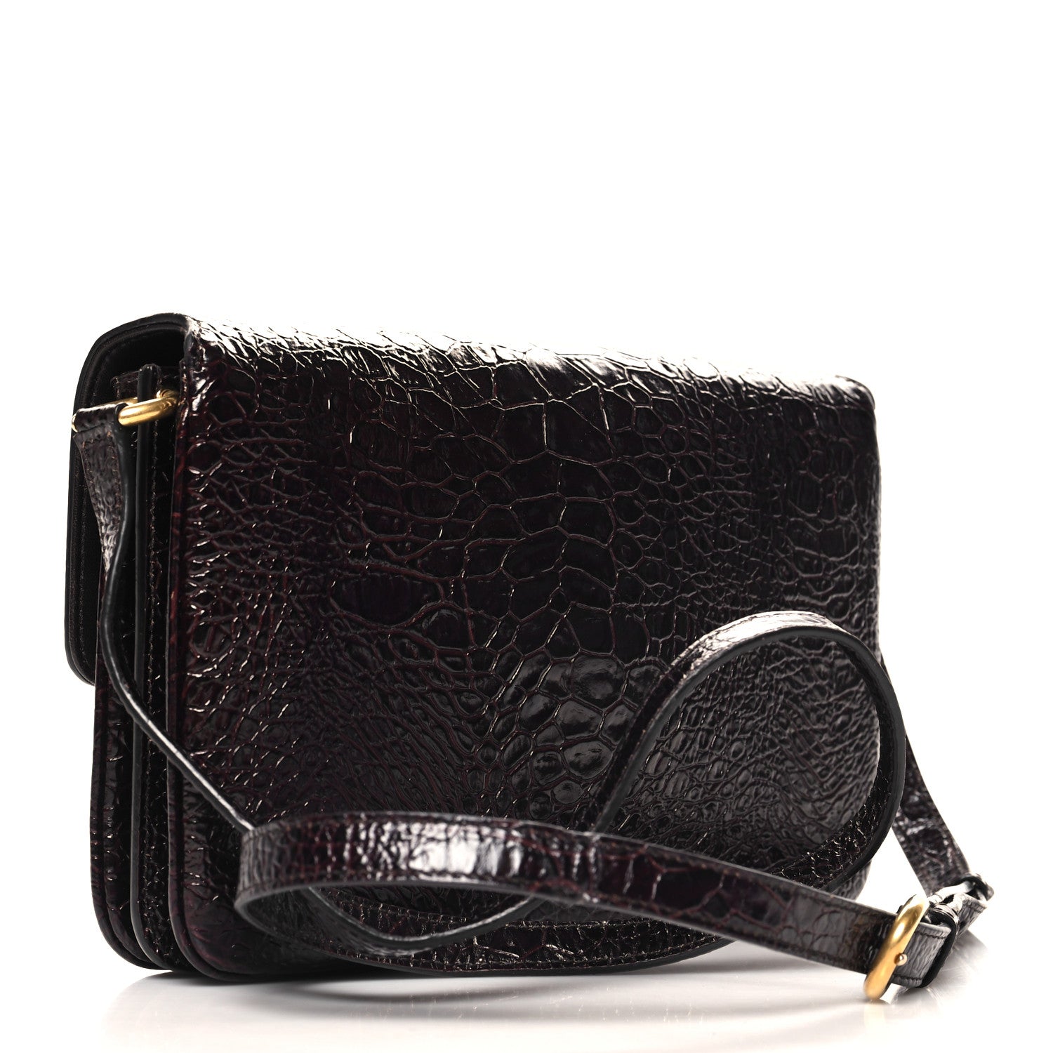 Saint Laurent Shiny Crocodile Embossed Calfskin Le Maillon Satchel Coffee 2 of 12
