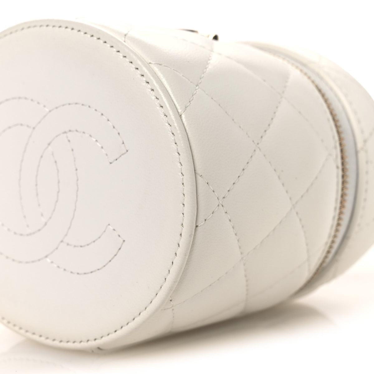 Chanel Lambskin Quilted Ruched Handle Vanity Case White 9 of 10