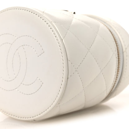 Chanel Lambskin Quilted Ruched Handle Vanity Case White 9 of 10
