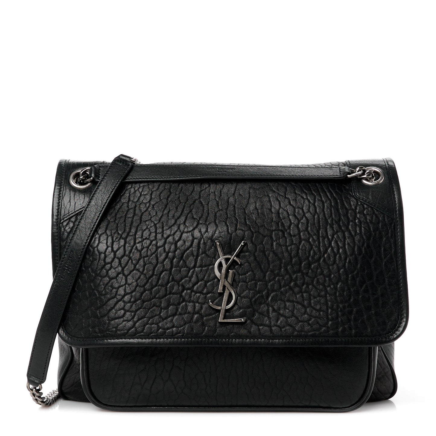 Grained Lambskin Monogram Large Niki Chain Satchel Black