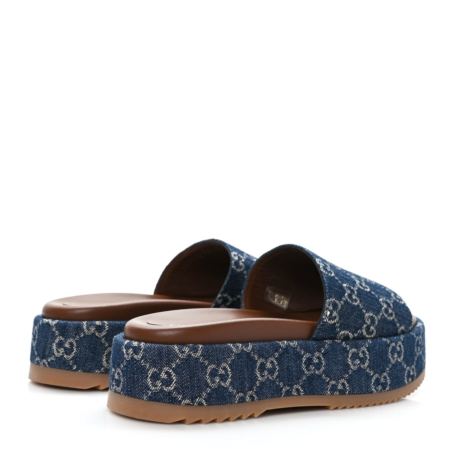 New Denim GG Monogram Angelina Platform 55mm Slide Sandals 38 Blue Tea