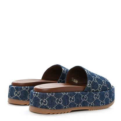 Gucci New Denim GG Monogram Angelina Platform 55mm Slide Sandals 38 Blue Tea 4 of 8