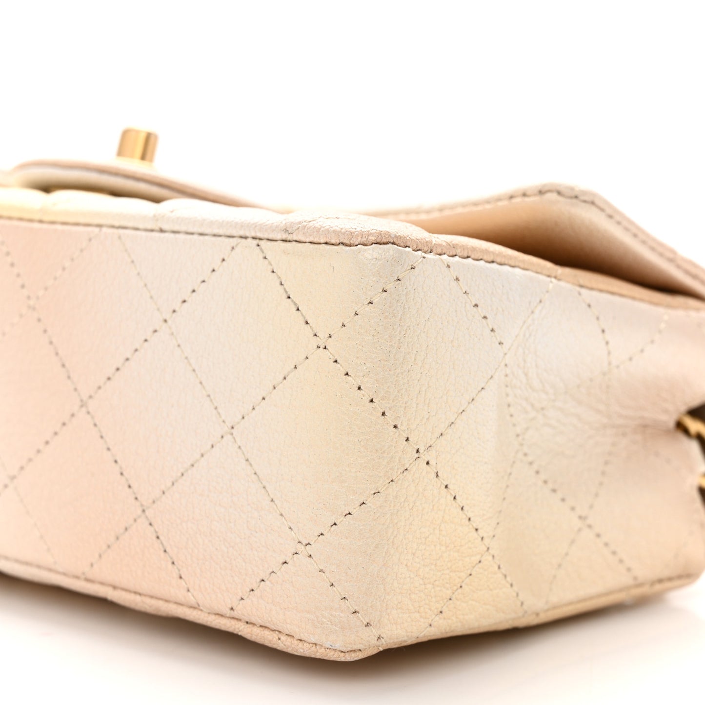 Metallic Goatskin Quilted Mini Rectangular Flap Gold