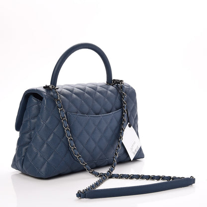 Chanel Caviar Quilted Small Coco Handle Flap Blue 4 of 9