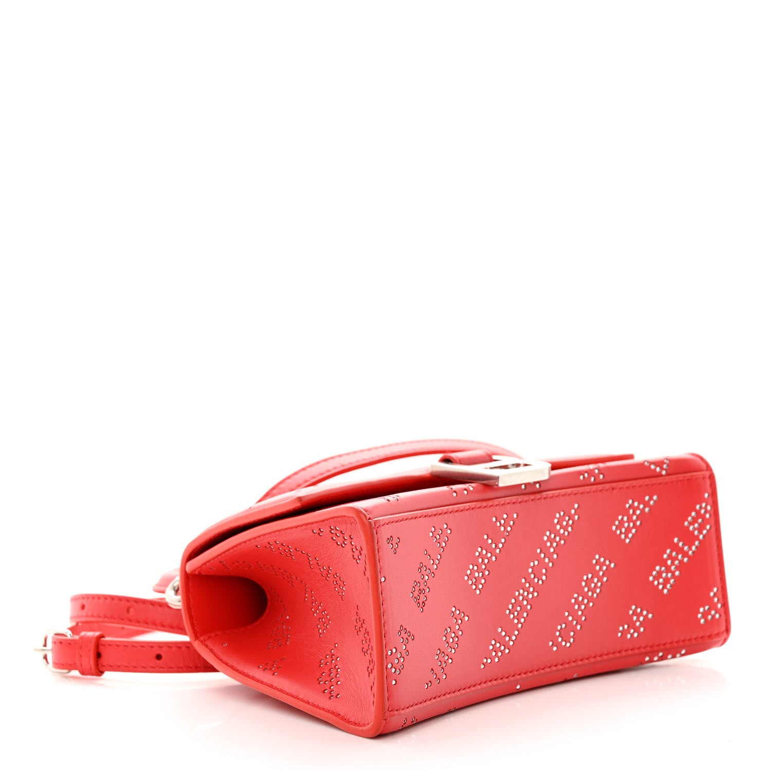 Balenciaga Smooth Calfskin Crystal Diagonal Allover Logo Hourglass Top Handle Bag XS Flame 4 of 12