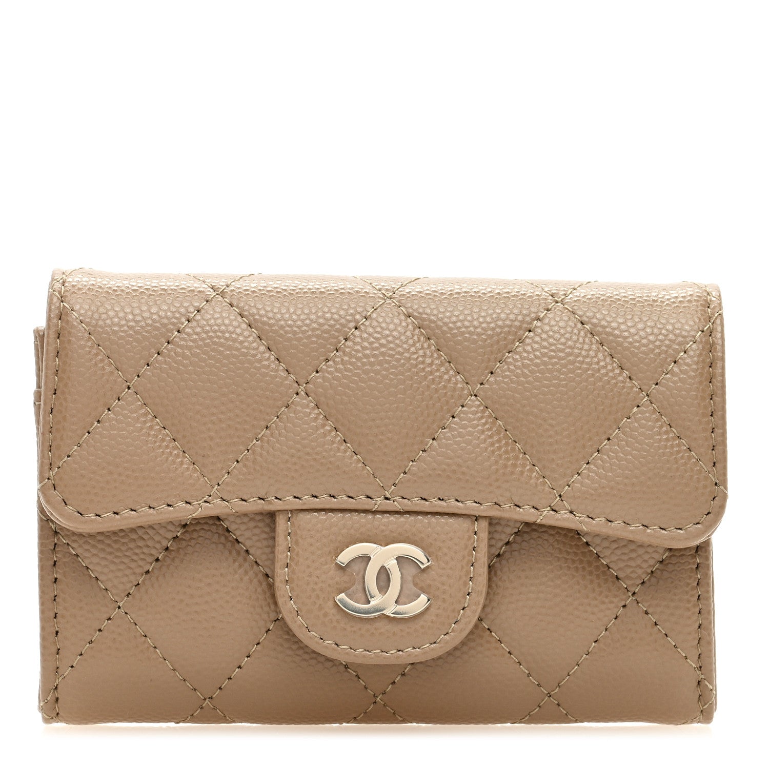 Chanel Caviar Quilted Flap Card Holder Wallet Beige 1 of 8
