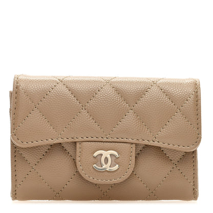 Chanel Caviar Quilted Flap Card Holder Wallet Beige 1 of 8