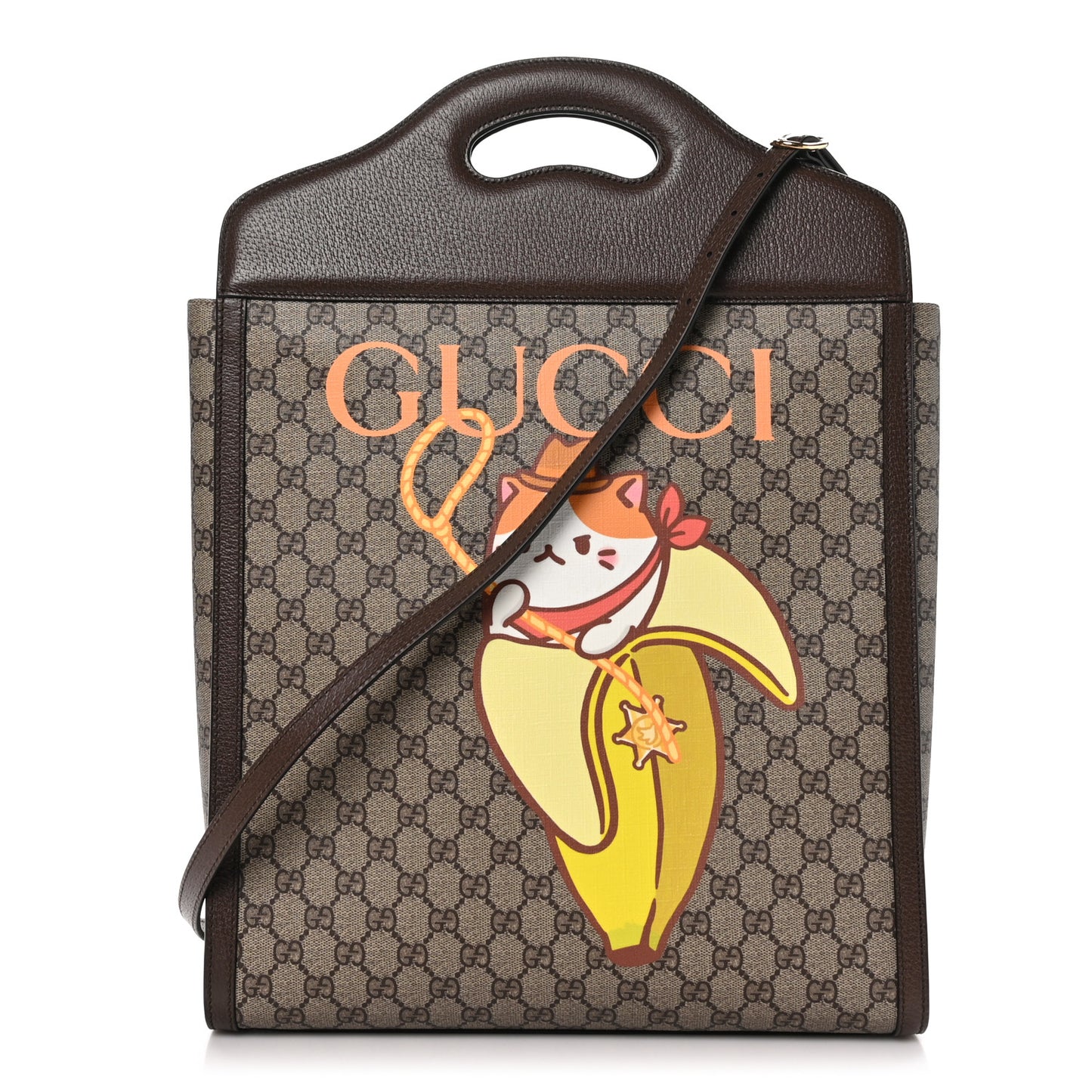 X BNF Supreme Monogram Textured Dollar Calfskin Bananya Print Top Slip Handle Tote Beige Ebony Multicolor New Acero