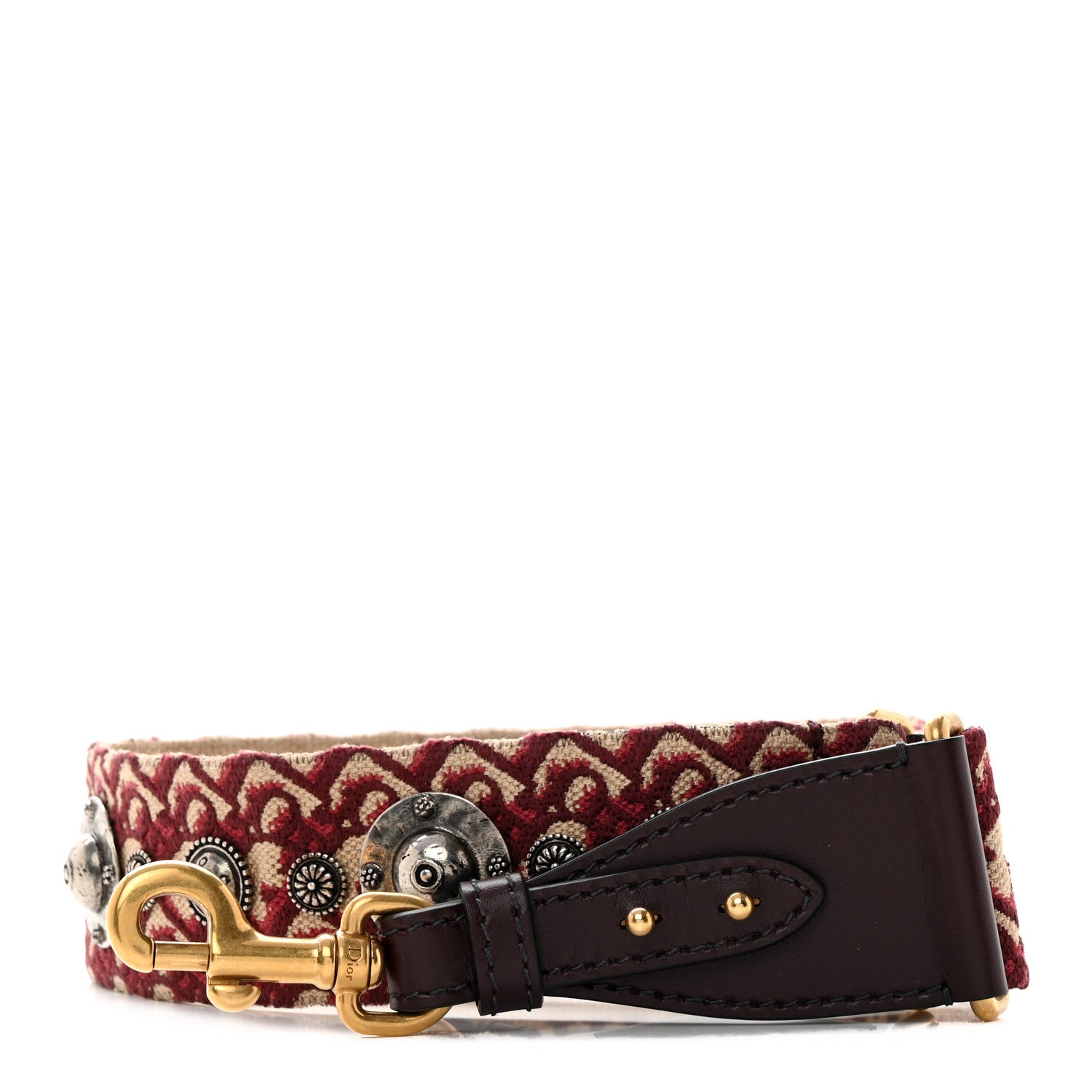 Christian Dior Oblique Studded Shoulder Strap Burgundy 1 of 5