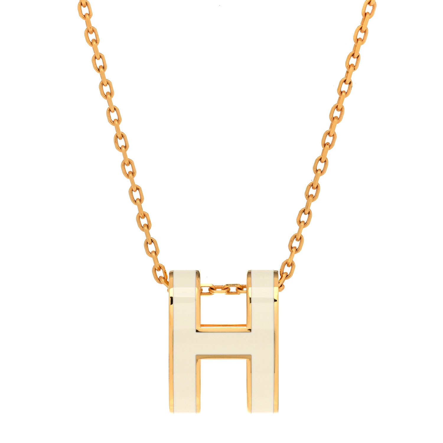 Hermes Lacquered Gold Pop H Pendant Necklace White 4 of 7