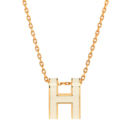 Hermes Lacquered Gold Pop H Pendant Necklace White 4 of 7