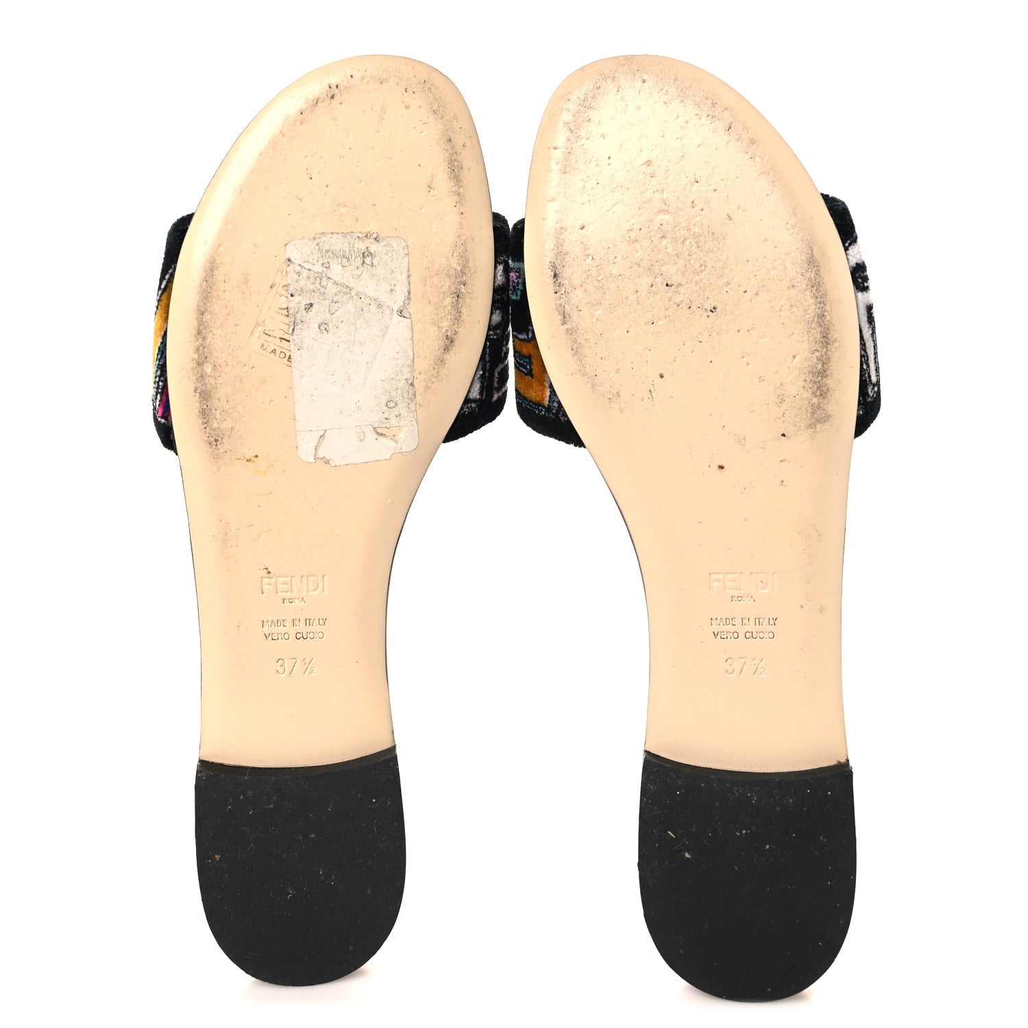 Fendi Velvet FF Flat Slide Sandals 37.5 Multicolor 1863732