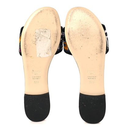 Fendi Velvet FF Flat Slide Sandals 37.5 Multicolor 6 of 9