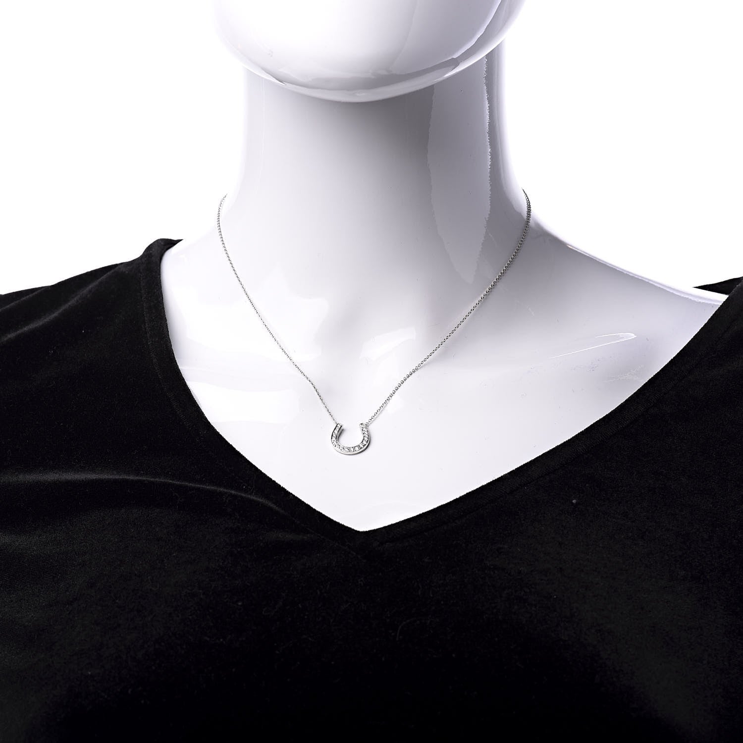 Tiffany Platinum Diamond Horseshoe Pendant Necklace 2 of 6