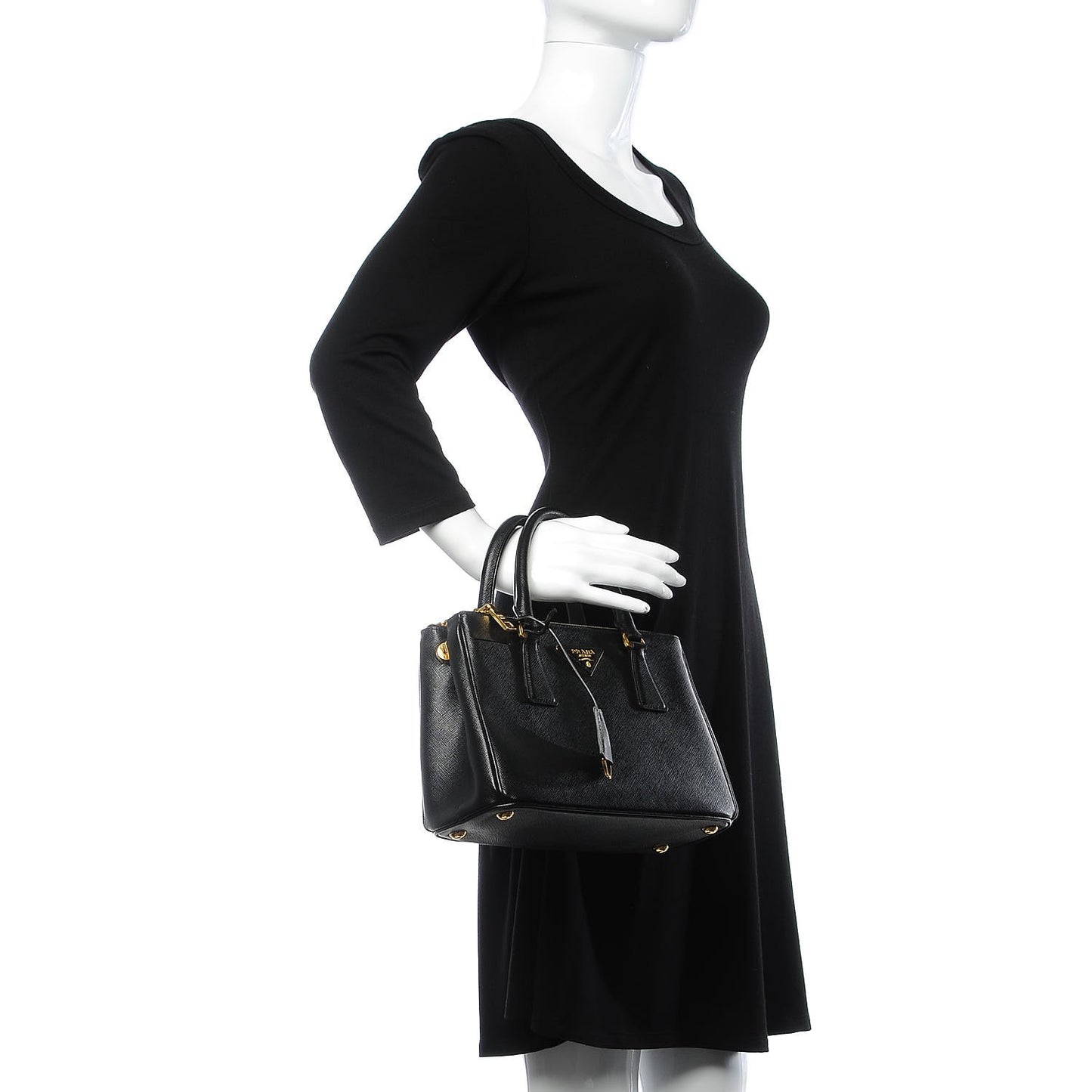 Saffiano Lux Mini Double Zip Tote Black