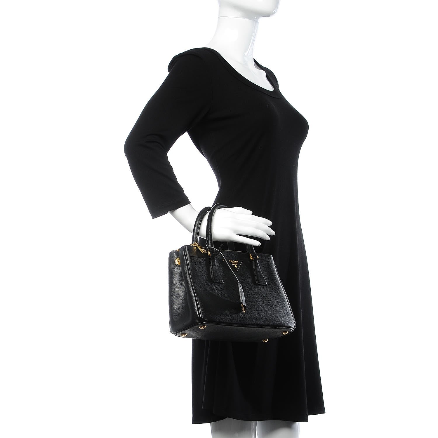 Prada Saffiano Lux Mini Double Zip Tote Black 3 of 9