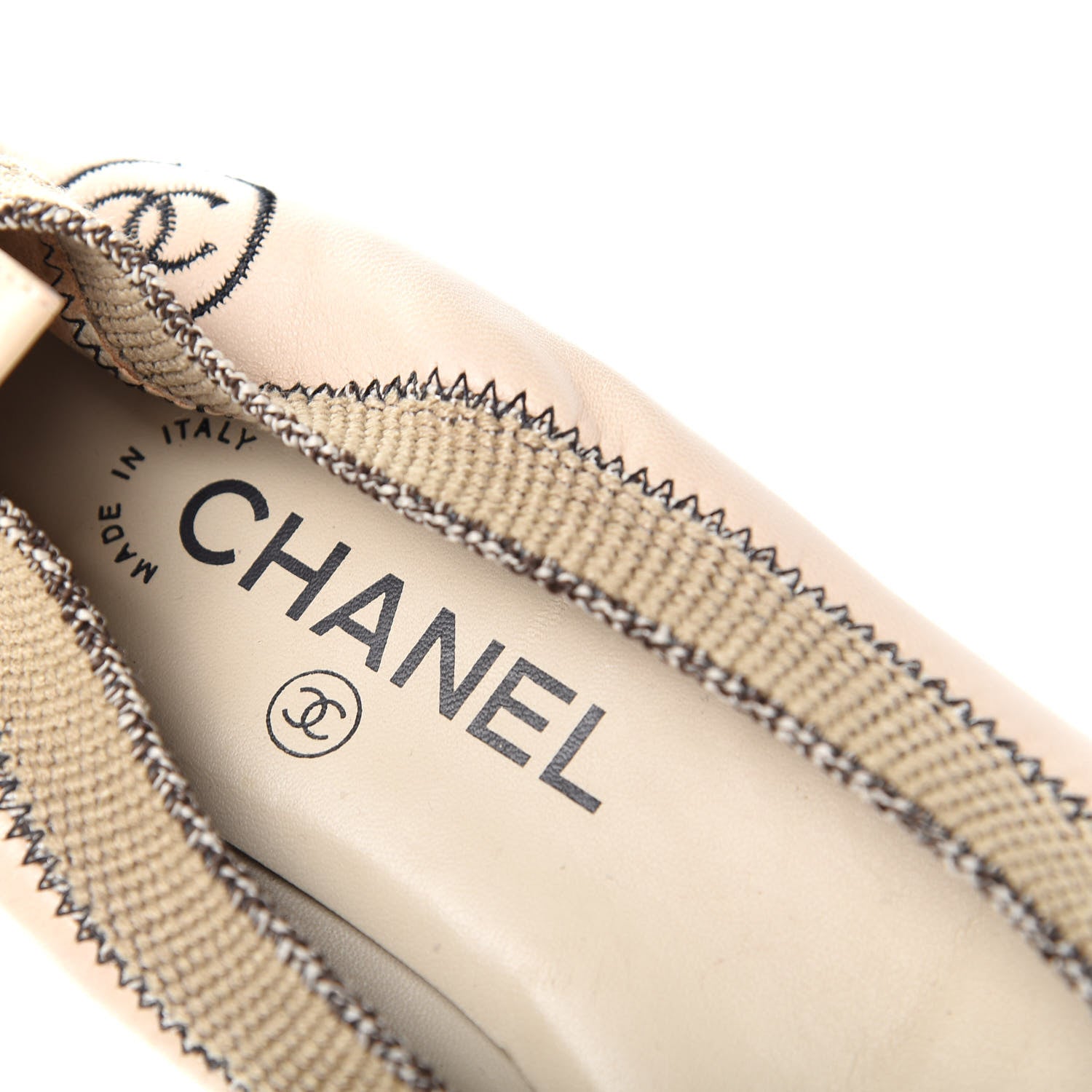 Chanel Lambskin CC Elastic Cap Toe Ballerina Flats 37.5 Beige Black 8 of 10
