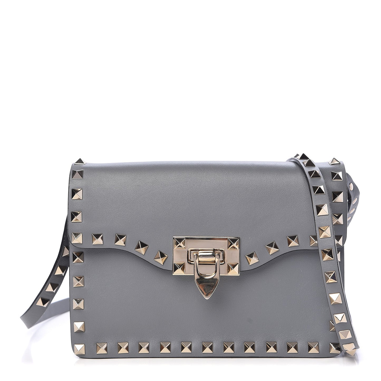 Vitello Rockstud Shoulder Flap Bag Grey
