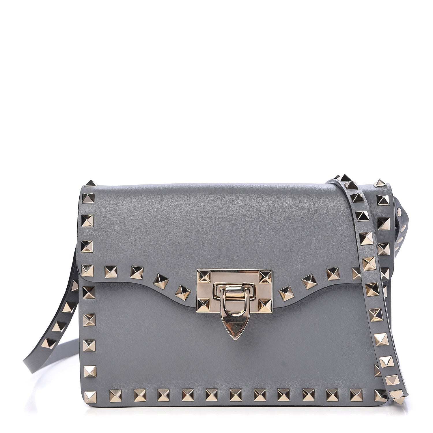Valentino Garavani Vitello Rockstud Shoulder Flap Bag Grey 2 of 11