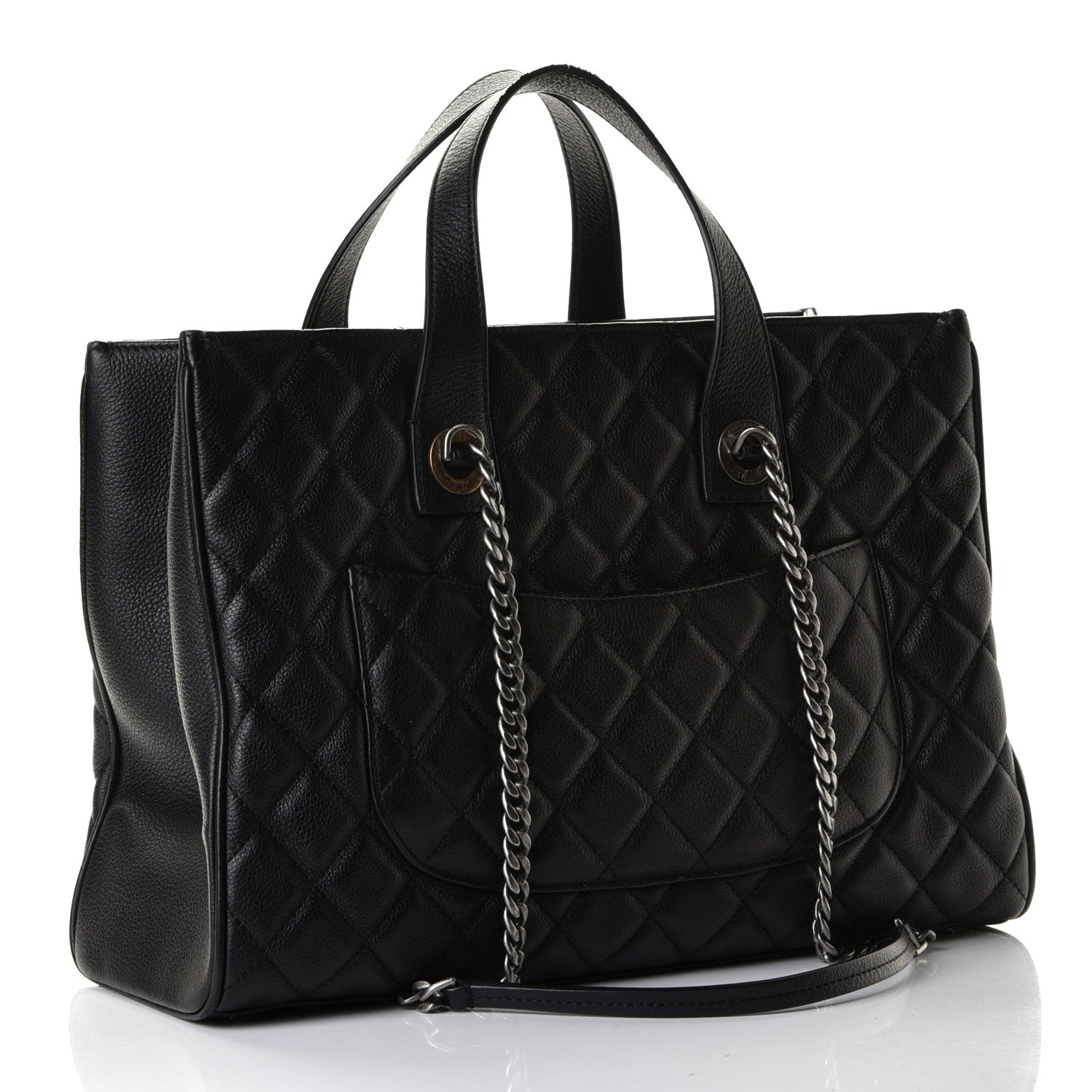 Chanel Metallic Grained Calfskin Quilted Large Casual Pocket Tote Black 2 of 6