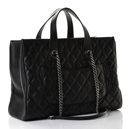 Chanel Metallic Grained Calfskin Quilted Large Casual Pocket Tote Black 2 of 6