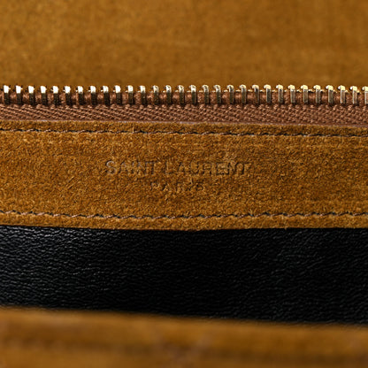 Saint Laurent Suede Mixed Matelasse Tri-Quilt Large Monogram Envelope Satchel Brown 6 of 25