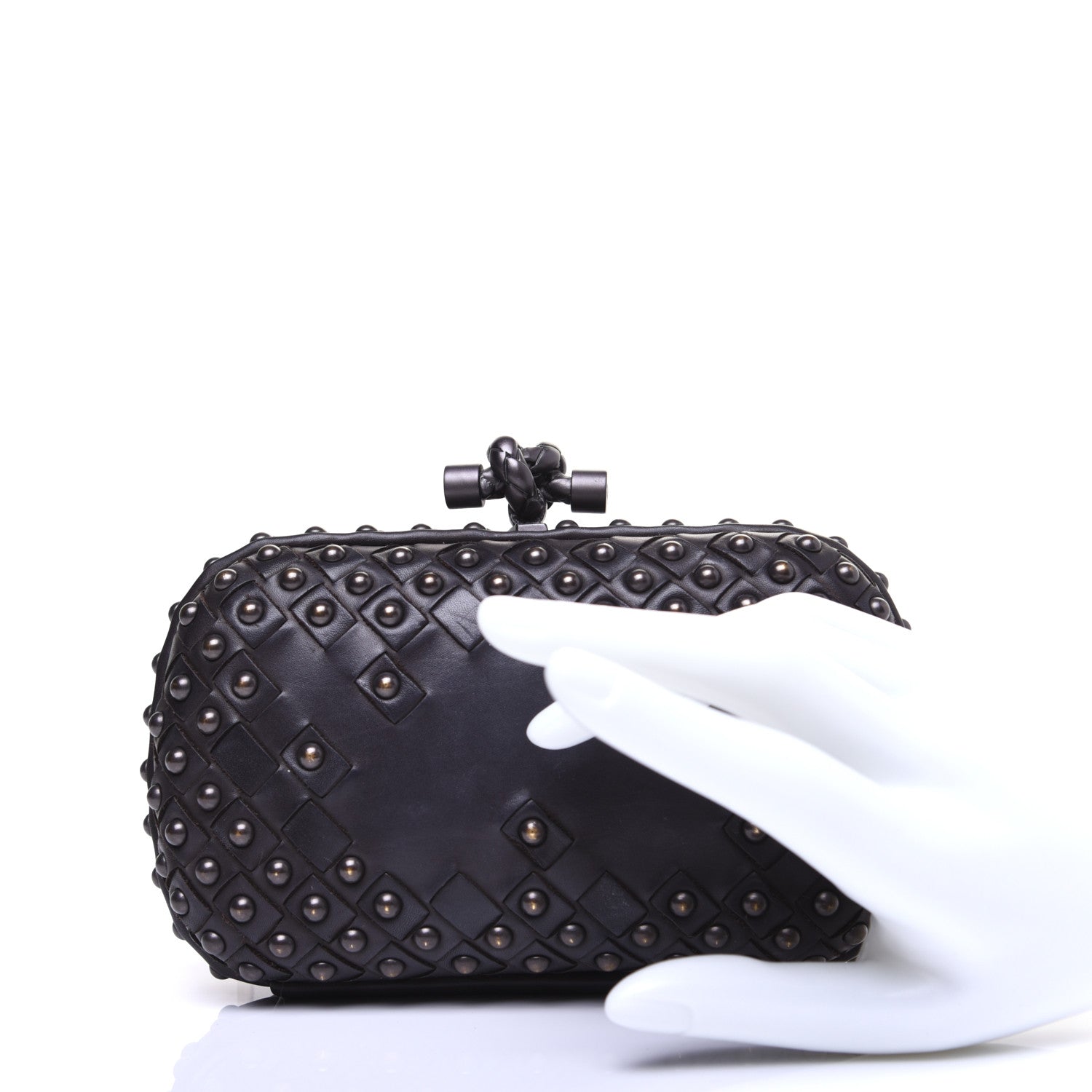 Bottega Veneta Waxy Nappa Intrecciato Knot Studded Clutch Black 2 of 13