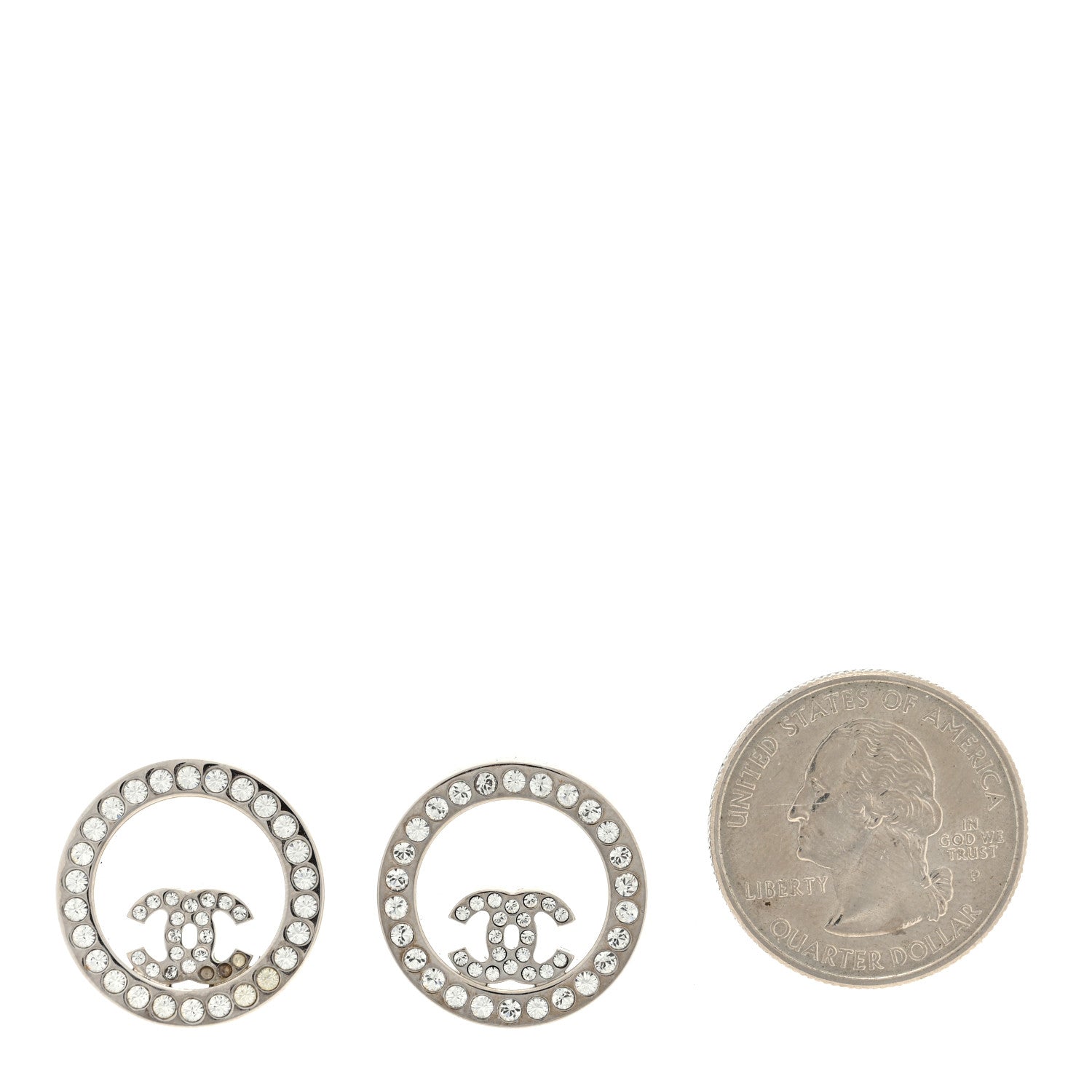 Chanel Crystal CC Round Earrings Silver 2 of 5