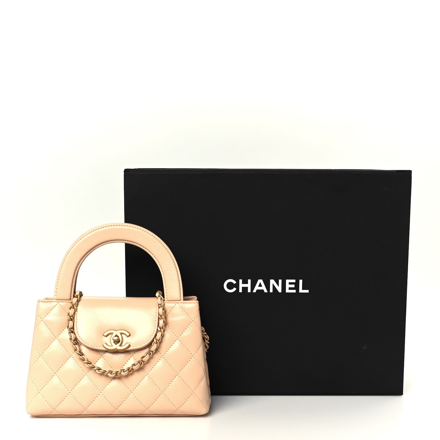 Chanel Shiny Aged Calfskin Quilted Nano Kelly Shopper Beige