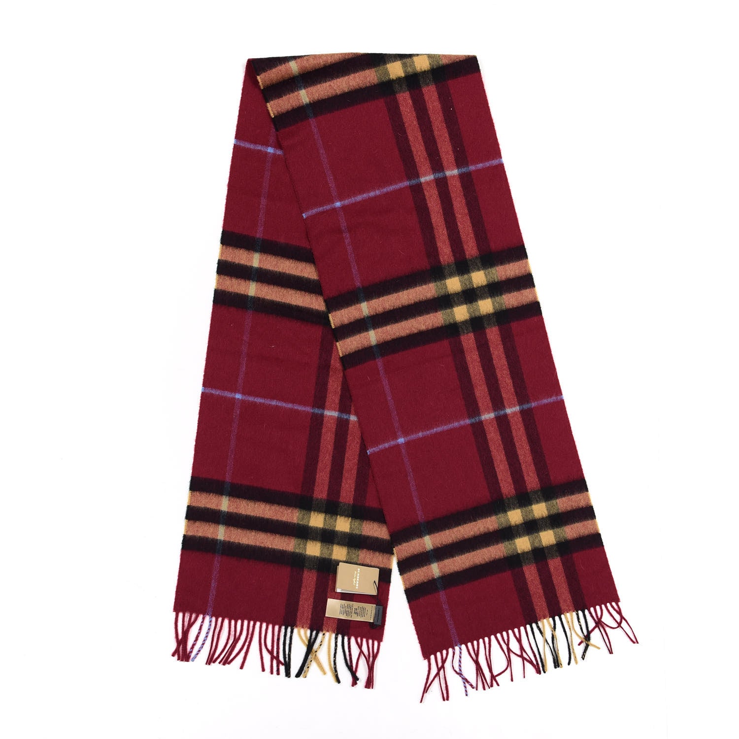 Burberry Cashmere Giant Check Fringe Scarf Burgundy 2 of 4