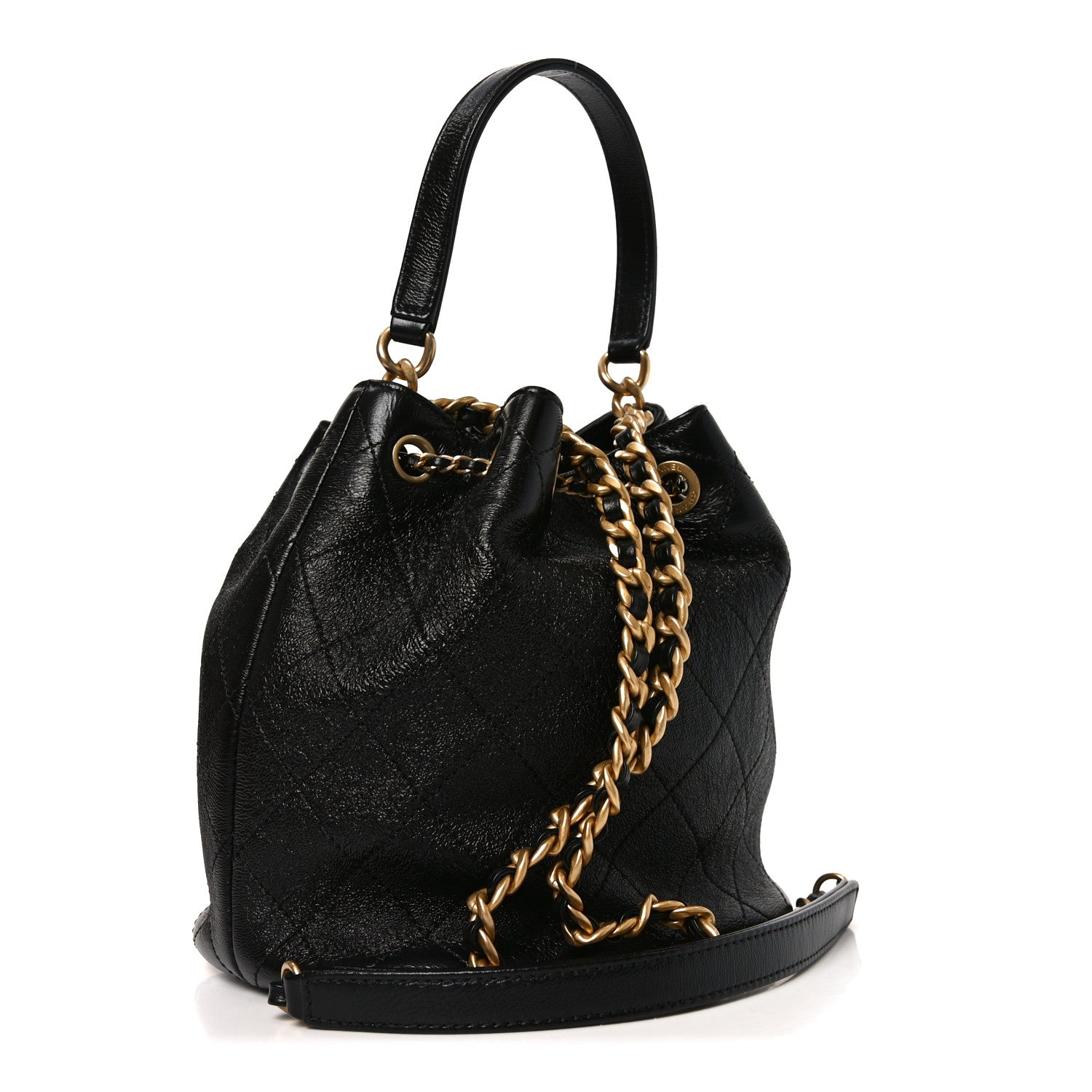 Chanel Shiny Lambskin Quilted Fashion Therapy Bucket Drawstring Bag Black 3 of 10