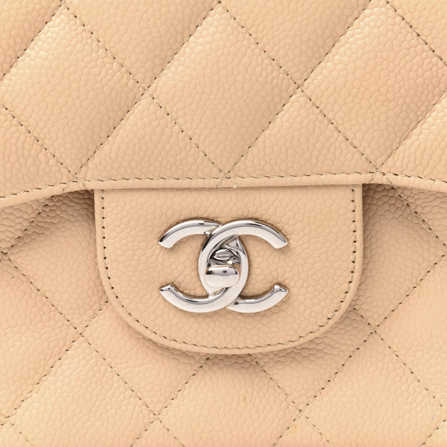 Caviar Quilted Jumbo Double Flap Beige