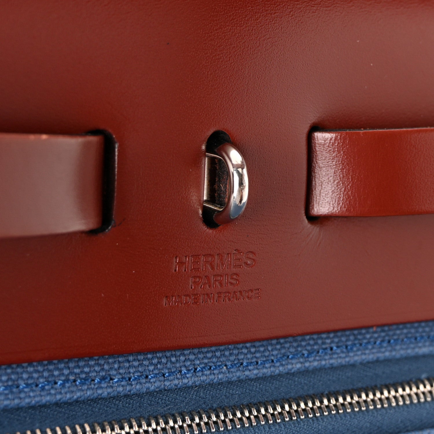 Hermes Vache Hunter Toile Militaire Herbag Zip 31 PM Bleu Agate Rouge H 7 of 11