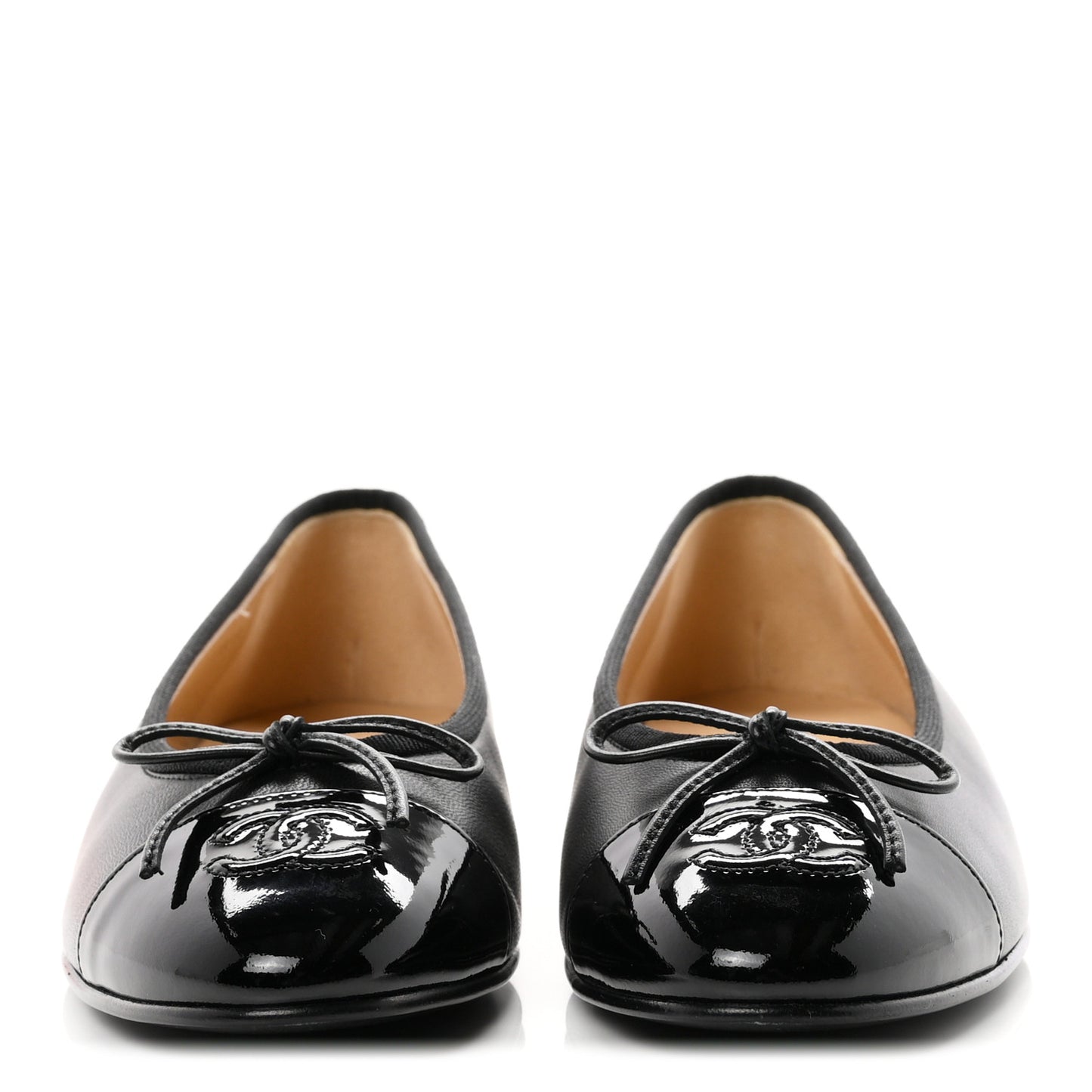 Lambskin Patent Cap Toe Ballerina Flats 37 Black