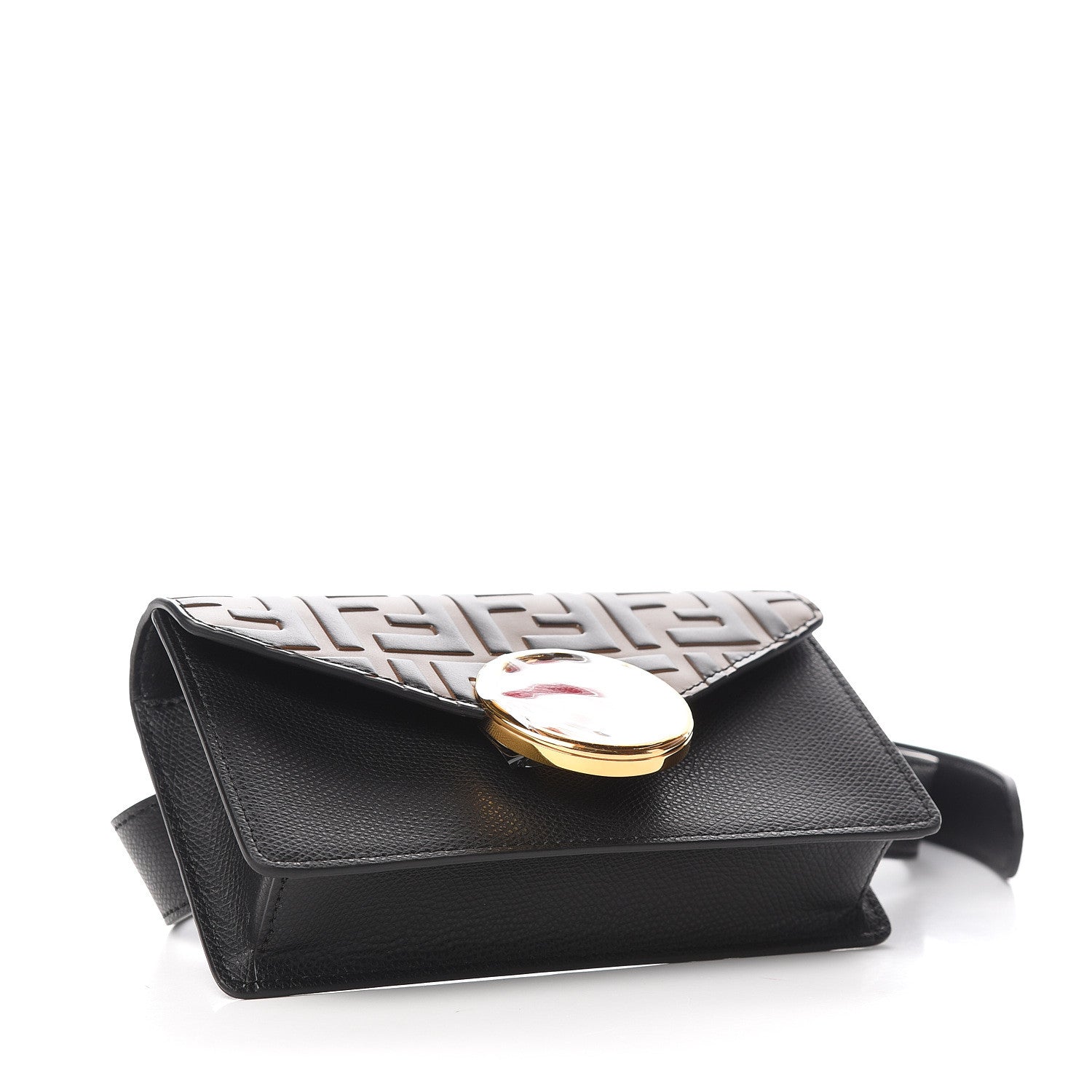 Fendi Vitello Cruise F is Fendi Bi-Color FF 1974 Embossed Envelope Belt Bag Maya Black 6 of 13