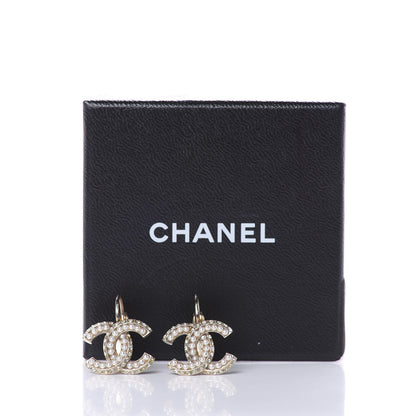 Chanel Crystal Pearl CC Dangle Earrings Gold 6 of 6