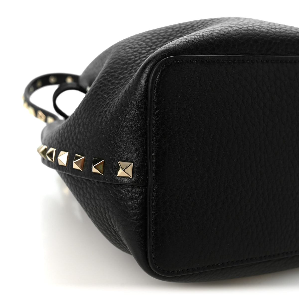 Grained Calfskin Rockstud Bucket Bag Black