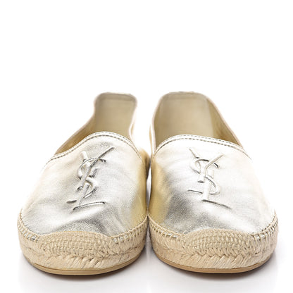 Saint Laurent Metallic Lambskin Monogram Espadrilles 39.5 Platino 2 of 8