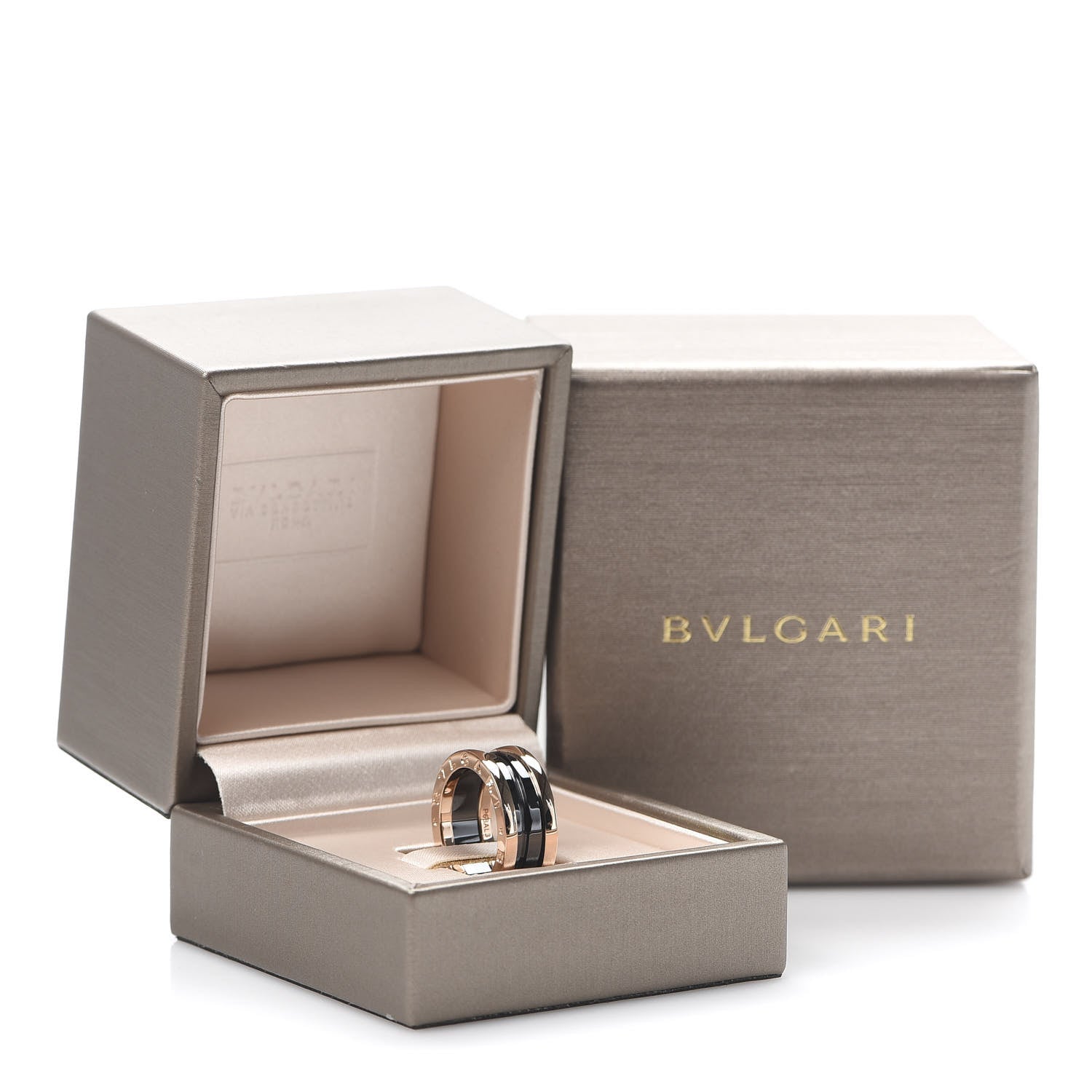 Bulgari 18K Rose Gold Black Ceramic B.Zero1 Two-Band Ring 50 5.25 8 of 8