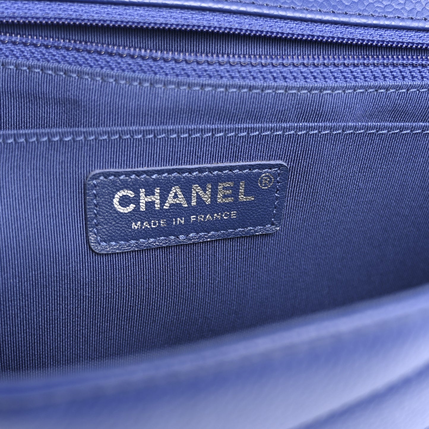 Caviar Chevron Quilted Single Flap Blue