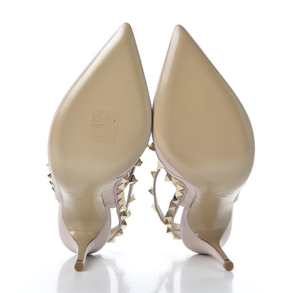 Valentino Garavani Pebbled Calfskin Rockstud Ankle Strap Pumps 36 Poudre 7 of 11